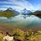 Beautiful lake with swiss mountain reflection