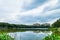 Beautiful lake view of Punggol Park in Singapore with blue sky a