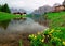 Beautiful lakeside view of rocky mountains Sassolungo-Sassopiatto