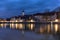 Beautiful Landsberg am Lech a city in Bavaria Germany with a waterfall. Shot with long time exposure at night. Reflection of