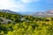 Beautiful landscape. Aerial view of city under the mountain. Orihuela, Spain