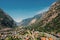 Beautiful landscape in the Aosta Valley mountainous region in northwestern Italy. Alpine valley in summer seen from fort Bard.