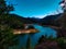 Beautiful landscape with Applegate Lake and mountains during sunset