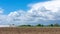 Beautiful landscape with asparagus field and greenhouses.