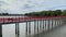 Beautiful landscape. Beautiful red long wooden bridge in Samut Sakhon province, Thailand. It is a dolphin watching spot.