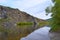 Beautiful landscape of the beginning of autumn on the river bank.