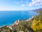 Beautiful landscape with blue sea and blue sky and cityscape with bright day, Aerial view of Camogli a characteristic famous place