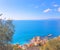 Beautiful landscape with blue sea and blue sky and cityscape with bright day, Aerial view of Camogli a characteristic famous place