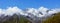 Beautiful landscape of the Caucasus mountains, nature of the Elbrus region. Panoramic view of the Greater Caucasus Mountain Range