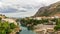 Beautiful landscape of the city of Mostar and minaret in the background