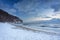 Beautiful landscape of the cliff in Gdynia OrÅ‚owo in snowy winter, Baltic Sea. Poland