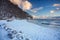 Beautiful landscape of the cliff in Gdynia OrÅ‚owo in snowy winter, Baltic Sea. Poland