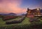 Beautiful landscape of coffee shop on twilight dusky sky