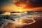 Beautiful landscape with Colorful Ocean Wave sea sunset on beach light and clouds on background summer mood, generative AI