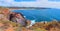 Beautiful landscape Costa Vicentina, West Algarve Portugal with blue atlantic ocean and red sandstones