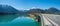 Beautiful landscape in early spring, lake sylvenstein and alps with bridge