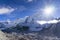 Beautiful landscape of Everest and Lhotse peak from Gorak Shep. During the way to Everest base camp.