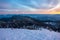 Beautiful landscape of Fagaras Mountains during sunrise, seen from Mount Cozia