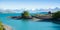 Beautiful landscape of garden, lake and snow mountain at Lake Tekapo, South Island, New Zealand