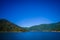 Beautiful landscape with gorgeous blue sky in a sunny day seen from ferry from north island to south island, in New