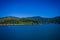 Beautiful landscape with gorgeous blue sky in a sunny day seen from ferry from north island to south island, in New