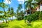 Beautiful landscape of the green coast with tropical villas in Koh Samui island, Thailand