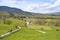 Beautiful landscape in Gruyeres with blue sky and clouds