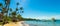 Beautiful landscape of Hon Thom beach, Phu Quoc island, Vietnam, Asia with tourist, chairs and umbrella. White sand and coco palms