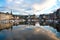 Beautiful landscape of Honfleur, blue Bay with white yachts