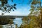 Beautiful landscape with icy lake in the national park Repovesi, Finland