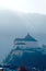 Beautiful landscape with Kufstein Fortress on a background of blurres mountains, Austria.