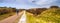 Beautiful landscape - lonely cyclist who rides the bike path among the dunes