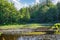 Beautiful landscape of the Mattawa river and trees in the background in Samuel De Champlain Park.