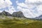 Beautiful landscape in Montenegro with fresh grass and beautiful peaks. Durmitor National Park in Montenegro part of Dinaric Alps.