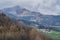 Beautiful landscape with mountain, green fields and rural village in the Basque Country, Spain. The little Swiss