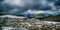 Beautiful  landscape with mountain range during cloudy day, circumpolar Ural mountains