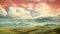 Beautiful landscape with mountains, lake and clouds. Digital painting, landscape with clouds, AI Generated