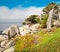 Beautiful landscape with ocean, rocks and house