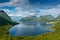 Beautiful landscape over the fjord of Senja Island from Bergsbotn Platform,  Norway