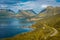 Beautiful landscape over the fjord of Senja Island from Bergsbotn Platform,  Norway