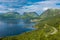 Beautiful landscape over the fjord of Senja Island from Bergsbotn Platform,  Norway