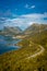 Beautiful landscape over the fjord of Senja Island from Bergsbotn Platform,  Norway