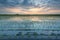 Beautiful landscape paddy rice field growing on the countryside at sunset