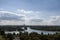 Beautiful landscape of the park in the city of Belgrade in Serbia. Wide panoramic of the Danube river in Serbia dividing the city