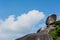 Beautiful landscape people on rock is a symbol of Similan Islands, blue sky and cloud over the sea during summer at Mu Ko Similan