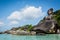 Beautiful landscape people on rock is a symbol of Similan Islands, blue sky and cloud over the sea during summer at Mu Ko Similan