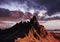 Beautiful landscape. Photo of the big dolomite mountain at sunset time with clouds above