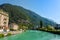 Beautiful landscape photo of River Aare with turqouise water in Interlaken, Switzerland
