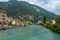 Beautiful landscape photo of River Aare with turqouise water in Interlaken, Switzerland.