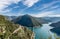 Beautiful Landscape of the Piva Lake and the bridge, Montenegro